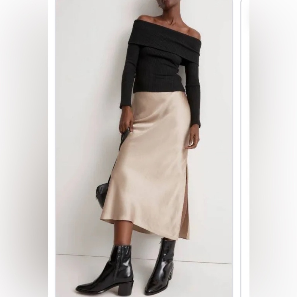 Madewell gold satin maxi skirt with slit NWT